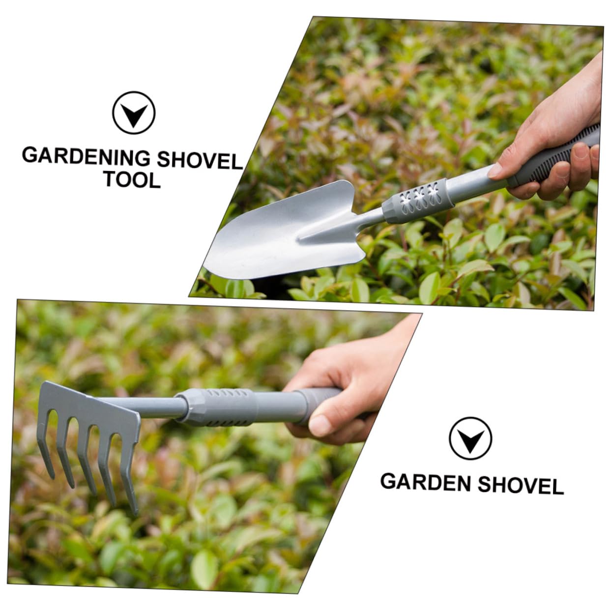 BESTonZON Kit Outils de Jardinage 3 Pièces en Acier et PVC, Pelle de Jardin Argentée, Outil Creuser Terre pour Plantation, Jardinage Interieur