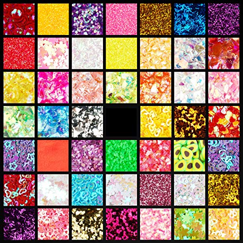 48 Colors Sparkle Fashion Glitter Manicure DIY Cosmetic, 3D Holographic for Resin Pigment Nail Art Craft Metallic Iridescent Glitter Sequin/Confetti/Polymer Clay Flake/Shell/Mylar Paillette/Tinsel/Glow Sand & Powder