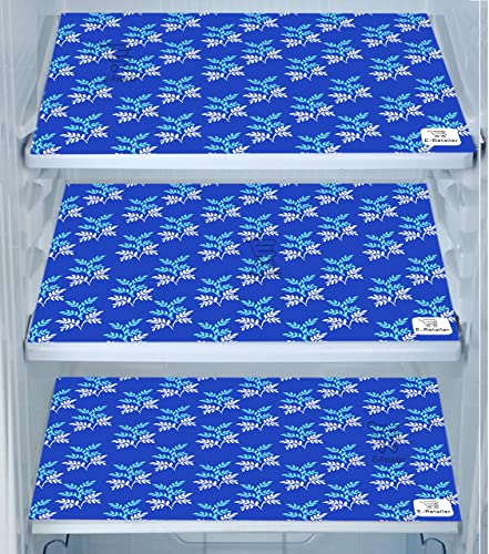 Image of Polyester 3-Layered Fridge Top Cover /Refrigerator Cover with Utility Pockets and Set of 3 Pc Fridge Mats (Color- Leaf Blue, Size-39x21 Inch)