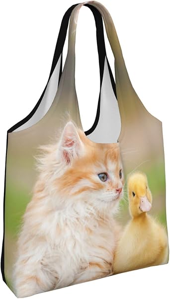 ILIUEND Cat Duck Friends Animal Backrest Eco Bag Shopping Bag Large Capacity Folding Compact Canvas Plastic Bag Lightweight Shopping Bag Tote Bag Convenience Store Anime Goods Character Popular Gift