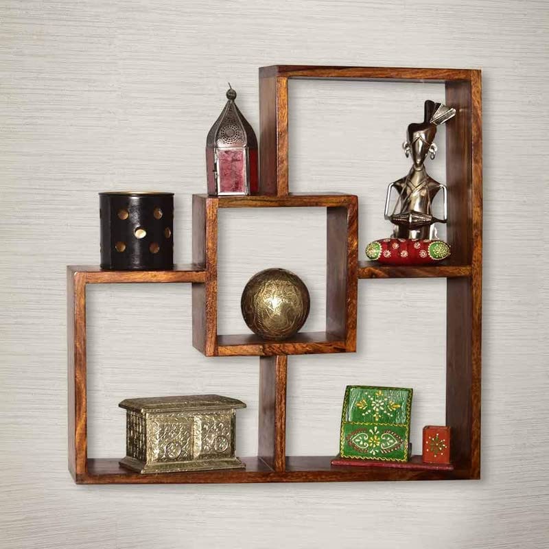 Sheesham Wood Wall Hanging Wall Shelf For Living Room Home | Solid Wood Display and Book Shelf Rack for Office Wall | Wall Showpiece Rack with Storage Organizer for Bedroom and Hall -Brown-image-5