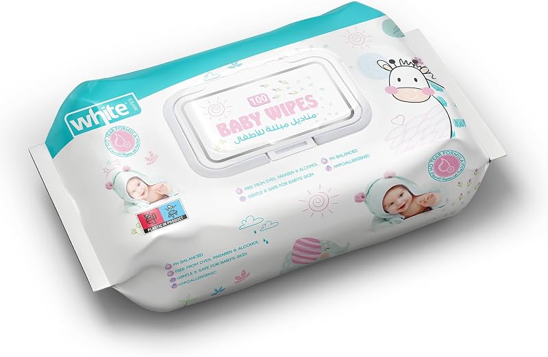 White Baby Wipes, 100 Count