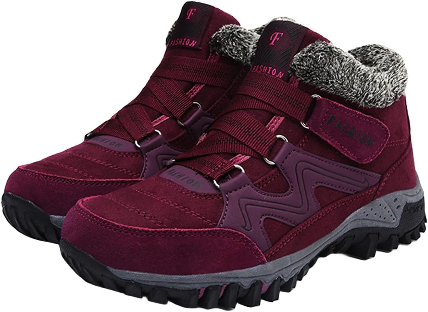 Womens Winter Snow Boots Slip On Round Toe Walking Sneakers Warm Fuzzy Fleece Lined Ankle Booties Workout Gym Athletic Running Boot Comfort Non-Slip Trekking Shoes