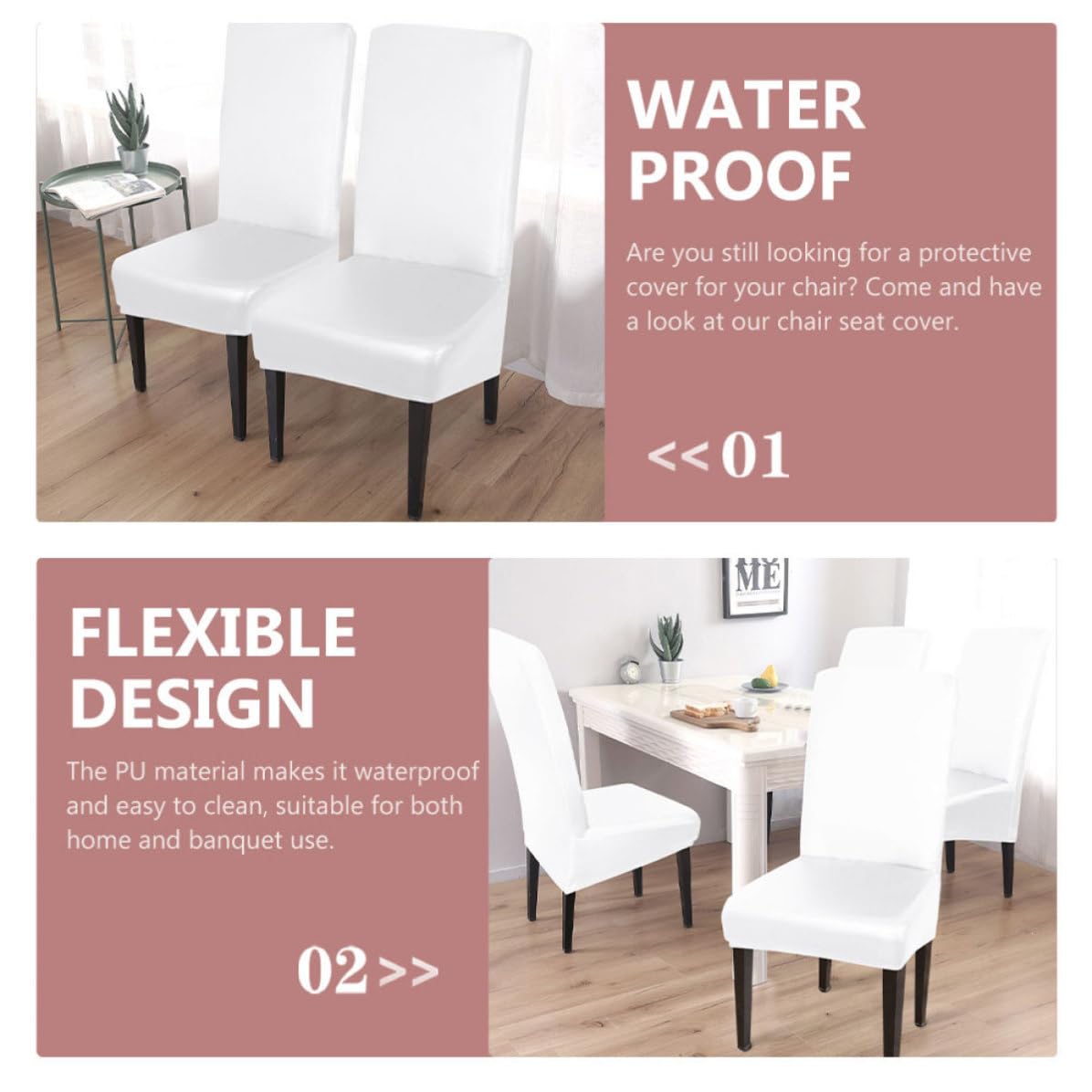 Tofficu Stretch Stuhlhussen Elastisches Design Weiße 4 Stück aus Pu Wasserdichtem Material Schützende und Leicht zu Installierende Sitzbezüge für Esszimmerstühle