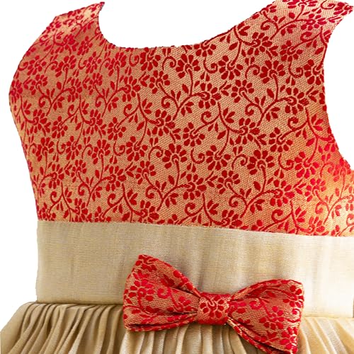 Image of Stanwells Kids Baby Girls Frocks Knee Length Birthday Net Flared Ruffle Pattern Cap Sleeve Traditional Embroidery Western Frock Princess Birthday Dress for Girls