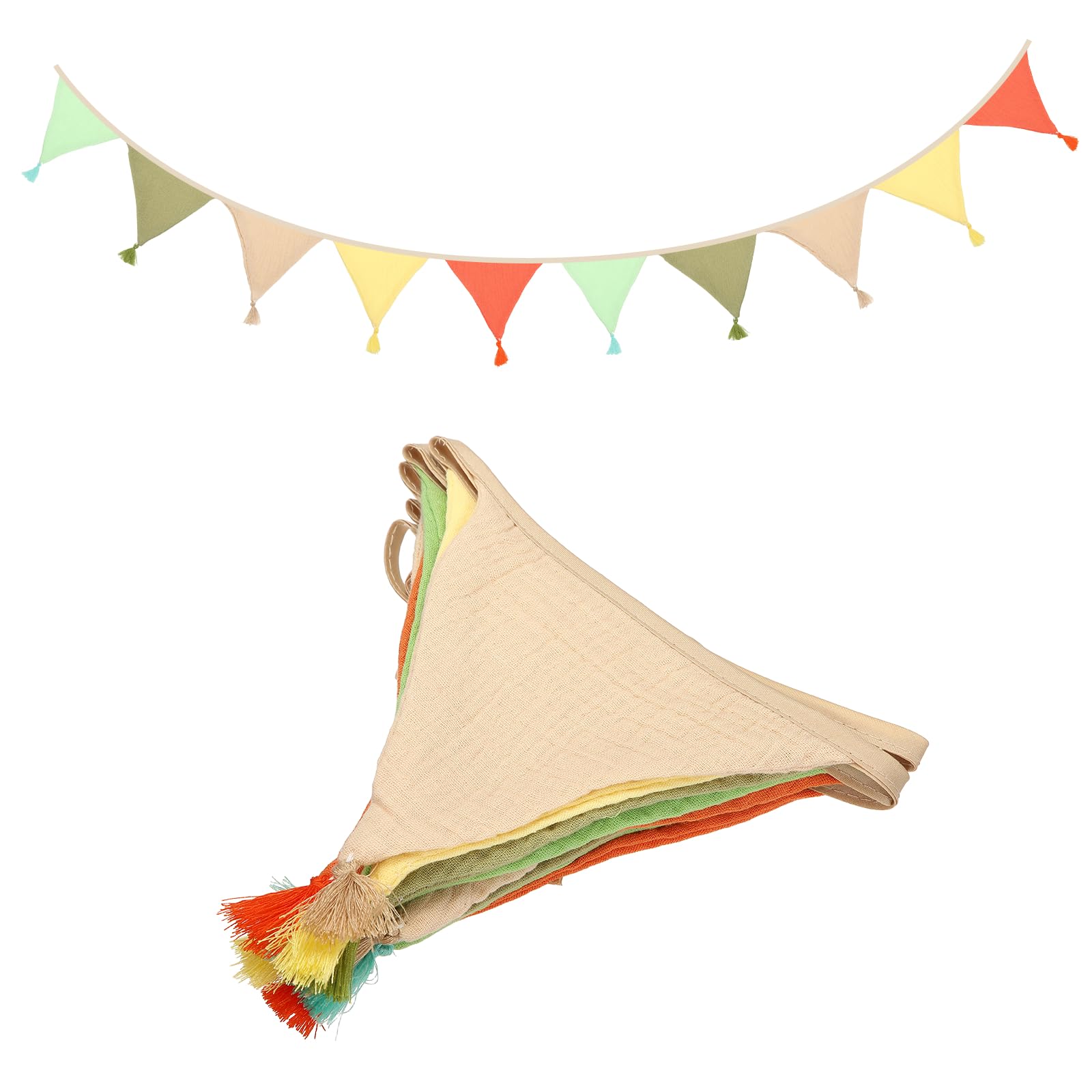 sourcing map 3.1m/10.2ft Fabric Pennant Banner, Nursery Pennant Banner Flags with Tassel Trim Bunting Garland Reusable Party Decoration Room Decor for Birthday, Soft Garden Colors