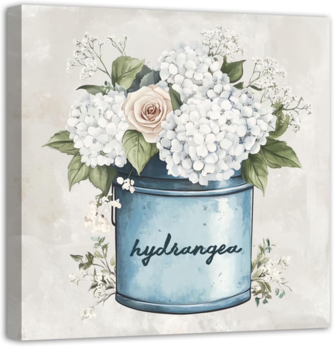 CHAOSETKEN Hydrangea Wall Art Blue White Floral Poster Prints Vintage Hydrangea Flowers Canvas Pictures Rustic Farmhouse Decor Framed (Blue,16L x 16W)