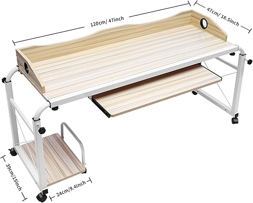 Miniatura 3 de Escritorio para juegos de altura ajustable, escritorio de computadora con bandeja para teclado y estantes de almacenamiento reversibles, escritorio