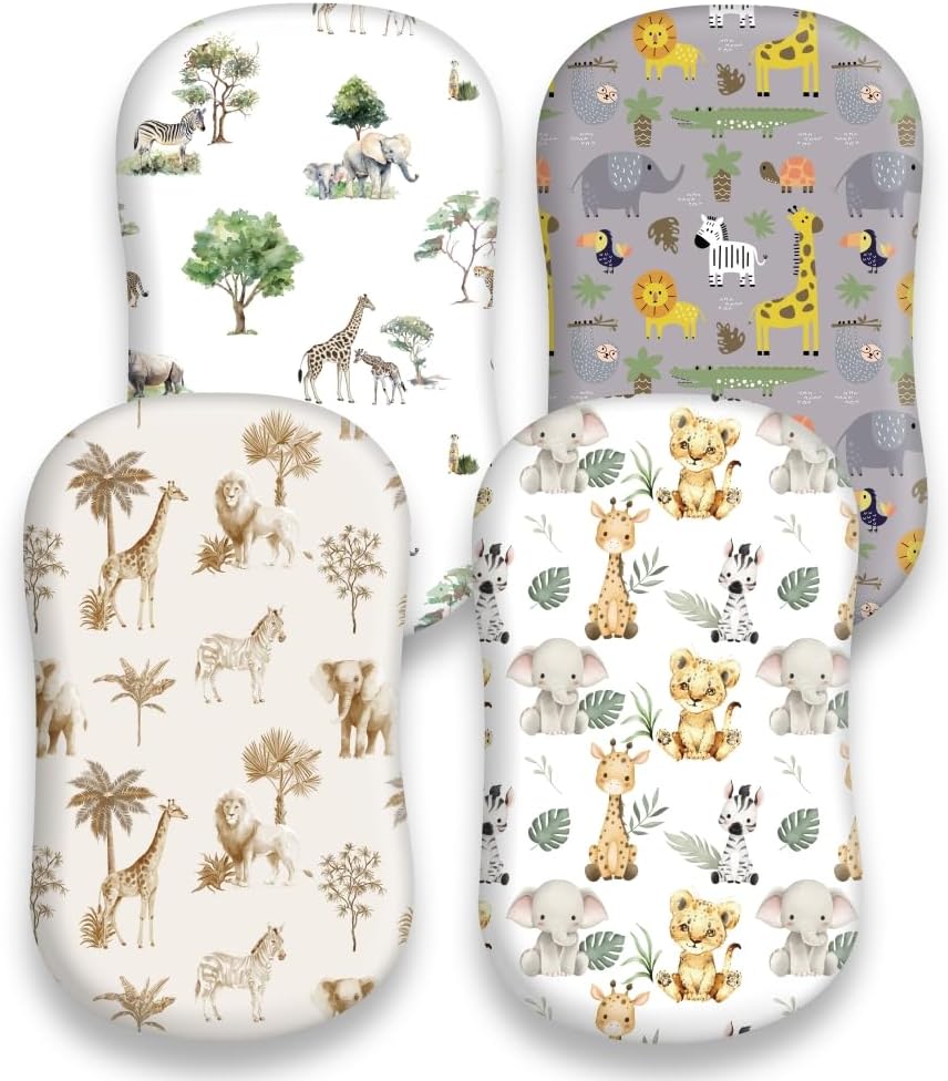 4 Pack Safari Jungle Animals Neutral Unisex Fitted Nursery Baby Sheets Set Toddler Mattress Sheets for Baby Boys or Girls (Bassinet Sheets) - Image 7