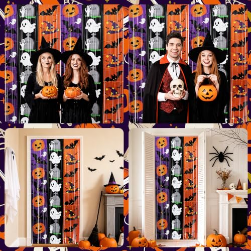 Image of TONIFUL 2Pc Halloween Ghost Tombstone Metallic Foil Fringe Curtain Streamer