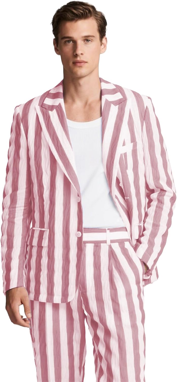 Men's Tuxedos Seersucker Summer 2-Piece Big and Tall Suits Wedding Stylish Comfortable