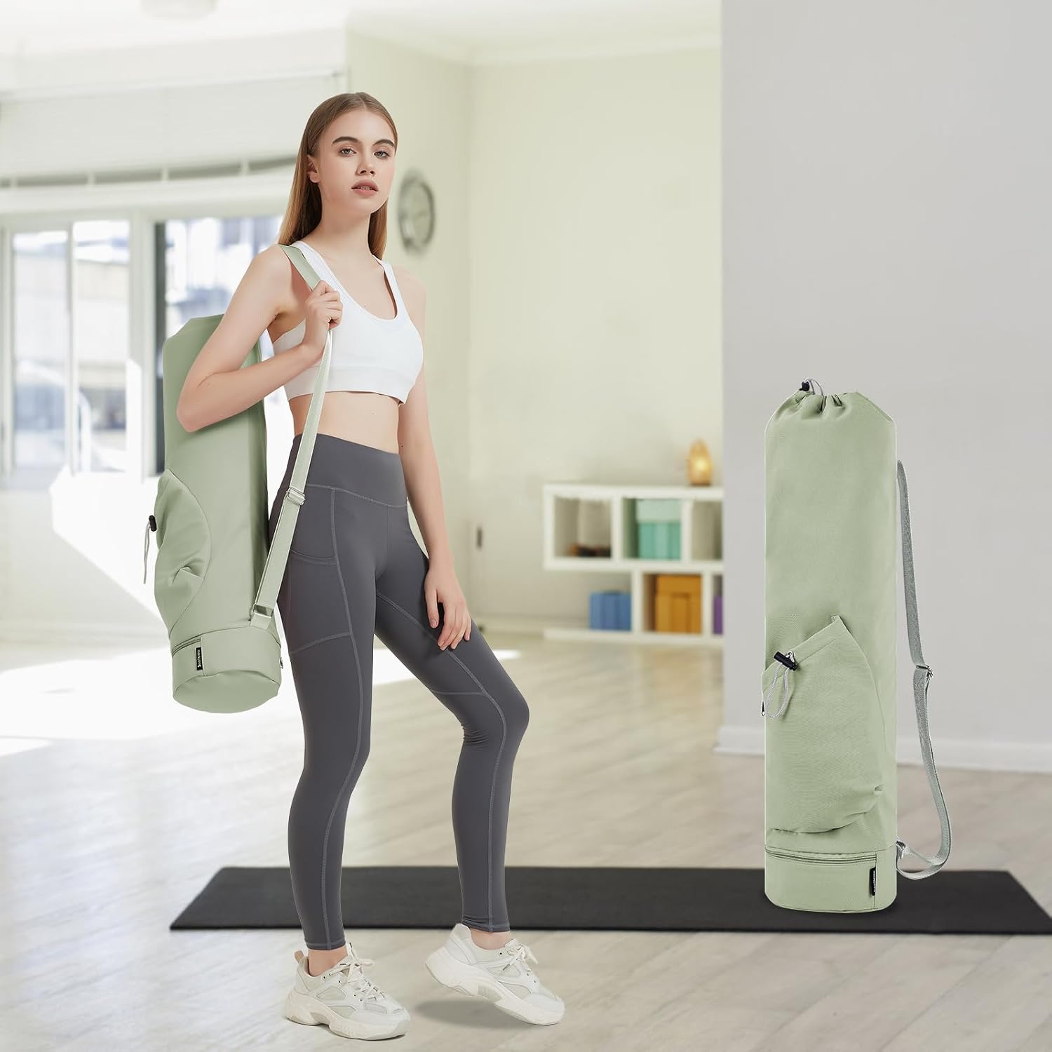 sportsnew Yoga Mat Bag with Water Bottle Pocket and Bottom Wet Pocket, Exercise Yoga Mat Carrier Multi-Functional Storage Bag, Patent pending