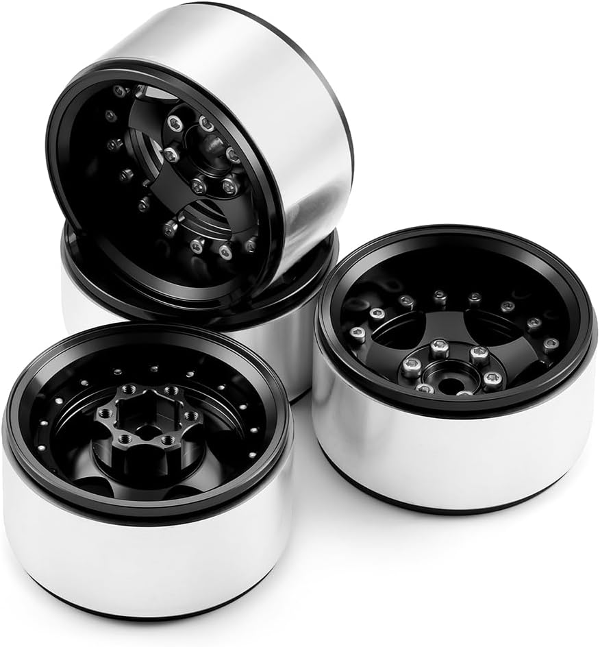 RCLIONS 4PCS Aluminum 1.9" Beadlock Wheel Rims Upgrades for Axial SCX10 I II III TRX4 GEN7 GEN8 1/10 RC Crawler Truck Car (Black)