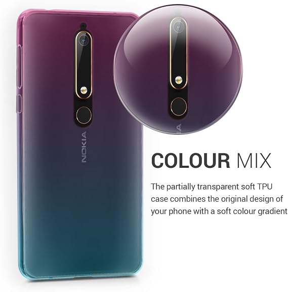 kwmobile Case Compatible with Nokia 6.1 (2018) - Case Transparent Gradient Phone Cover - Bicolor Dark Pink/Blue/Transparent