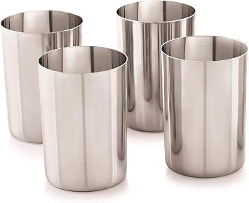 Neelam Stainless Steel 7.5, 22 Gauge Prm Amarpali Glass, 500 ml, Set of 4, Elegant and Durable Drinking Glass for Water, Juices, and Beverages, Ideal for Daily Use, Parties, Easy to Clean, Sliver