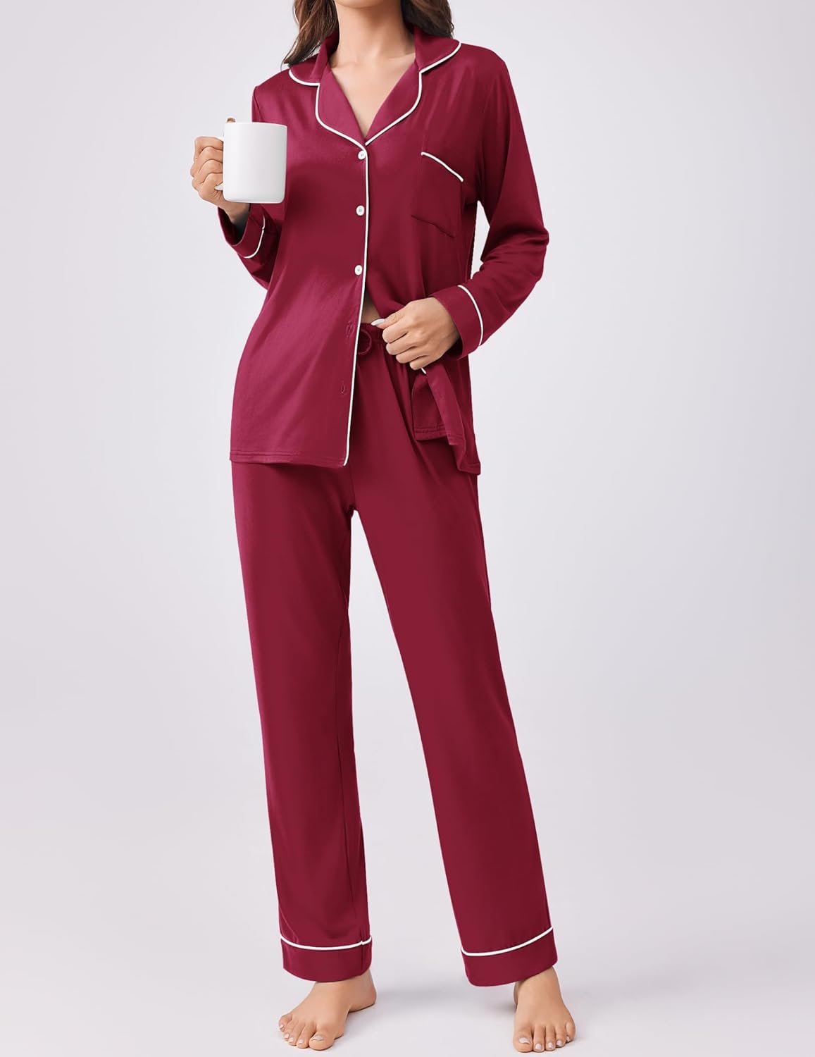 Ekouaer Womens Pajamas Set 2 Piece Button Down Pjs Soft Long Sleeve Top and Pants Sleepwear Set Lounge Sets - Image 2