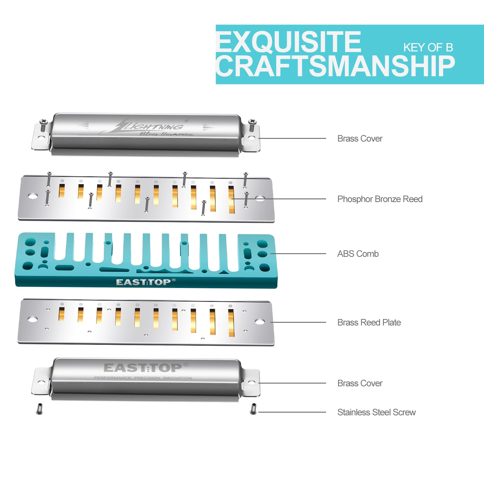 East Top Advanced Diatonic Harmonica Key of B - Image 2