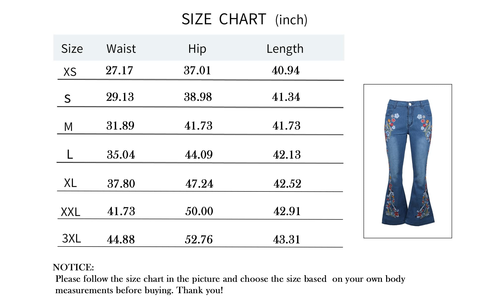 XKBHYD Ladies Embroidered Jeans Womens Wide Leg Bell Bottom Denim Pants Vintage Stretch Butt Lifting Washed Jeans