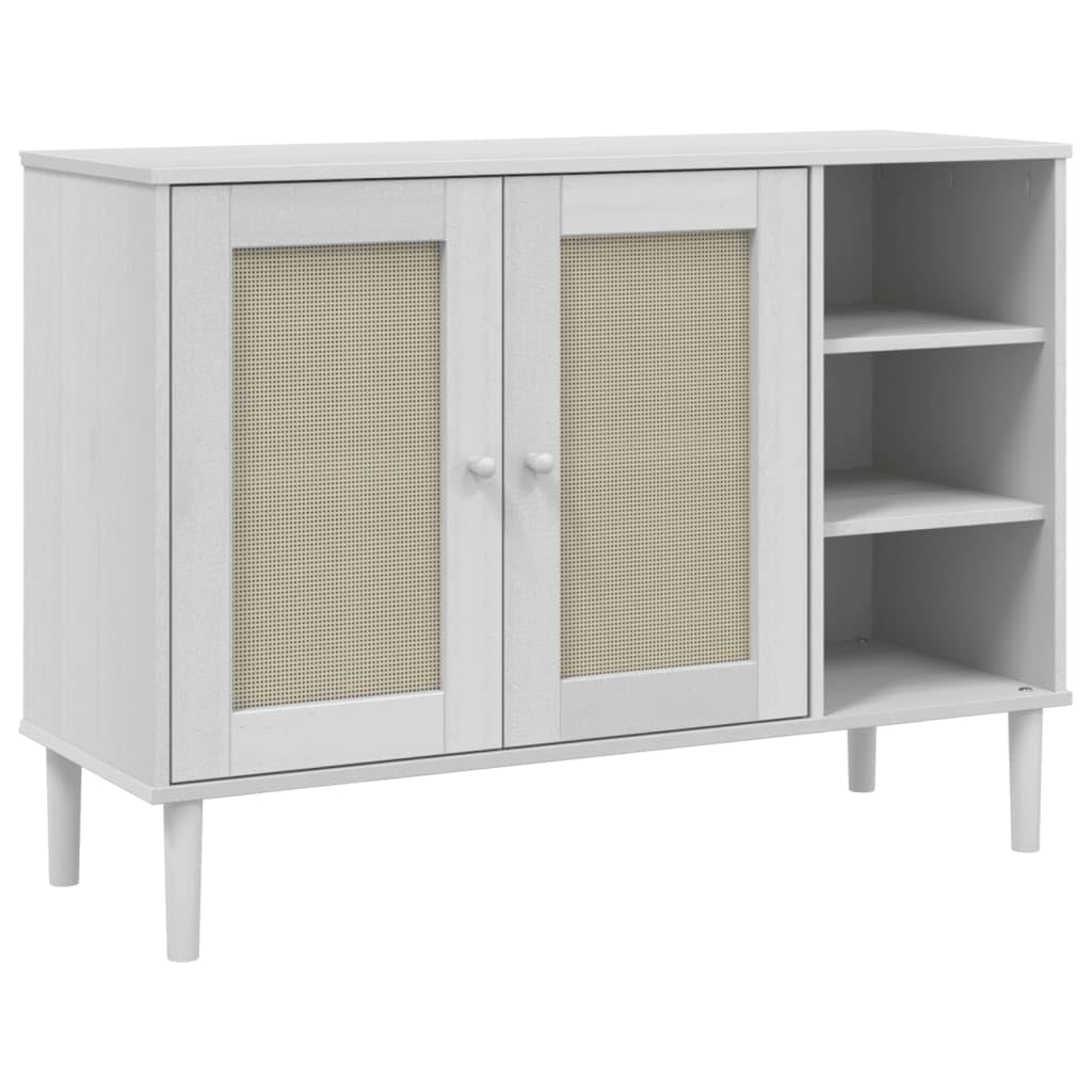 Credenza SENJA in legno massiccio effetto rattan, bianco, 112 x 40