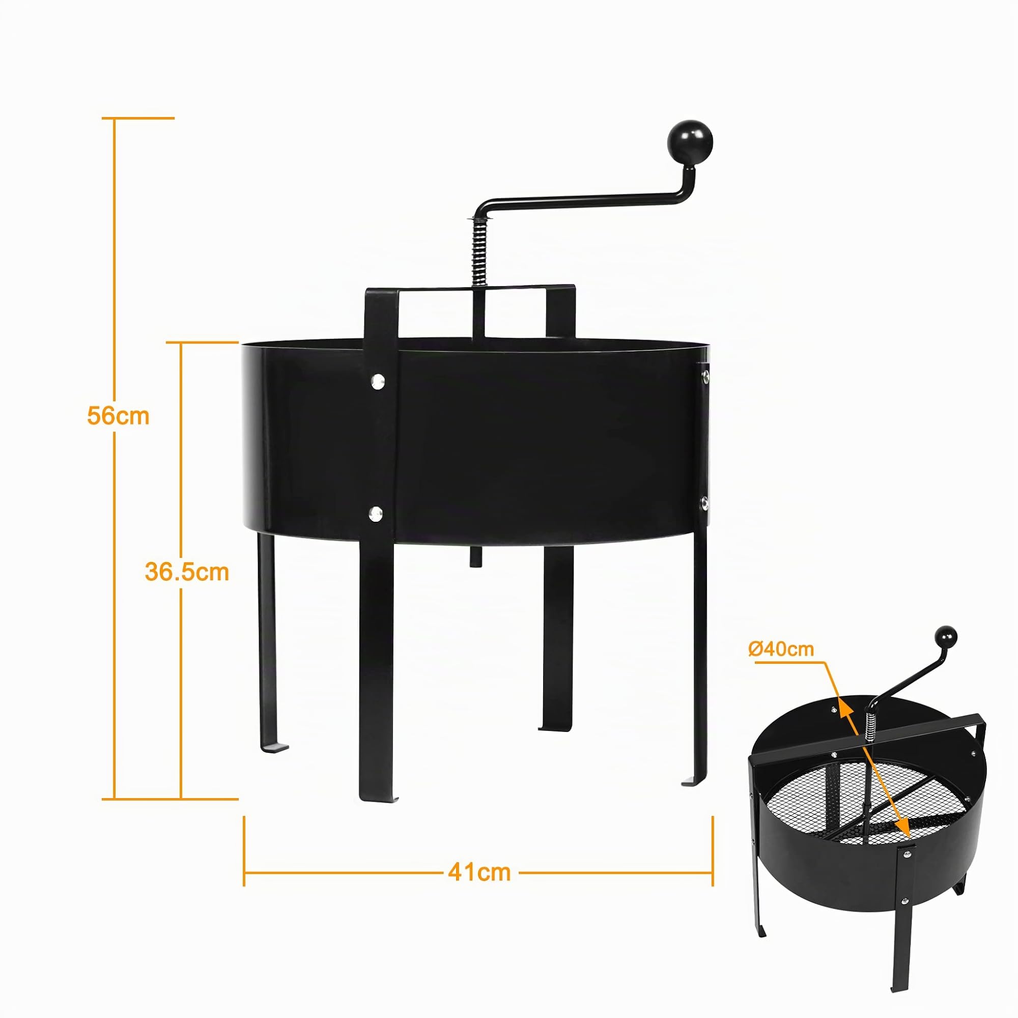 UISEBRT Tamiz para jardín, colador de suelo, colador de manivela, diámetro de 40 cm, colador de metal para tierra, piedras, compost de malas hierbas, arena, negro