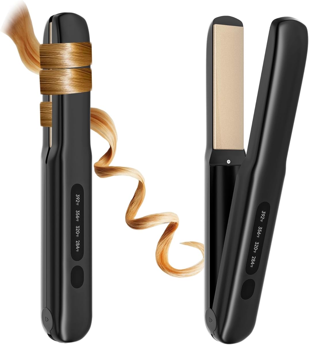 Cordless Hair Straightener and Curler, 2 in 1 Portable Mini Flat Iron & Curling Iron, Fast Heating & Titanium Plate Straightener with 4 Adjustable Temp,Travel Size Preferred Gifts (Black)