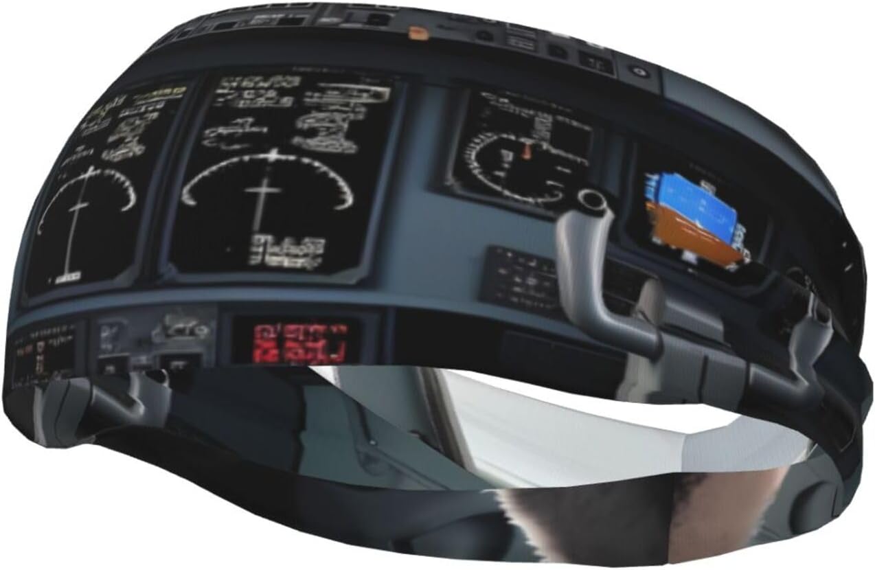 Airplane Cockpit1 Sports Sweatband Head Bands for Women Men, Lightweight Breathable Non Slip Workout Headbands Hairband for Fitness Running Cycling Hiking Yoga