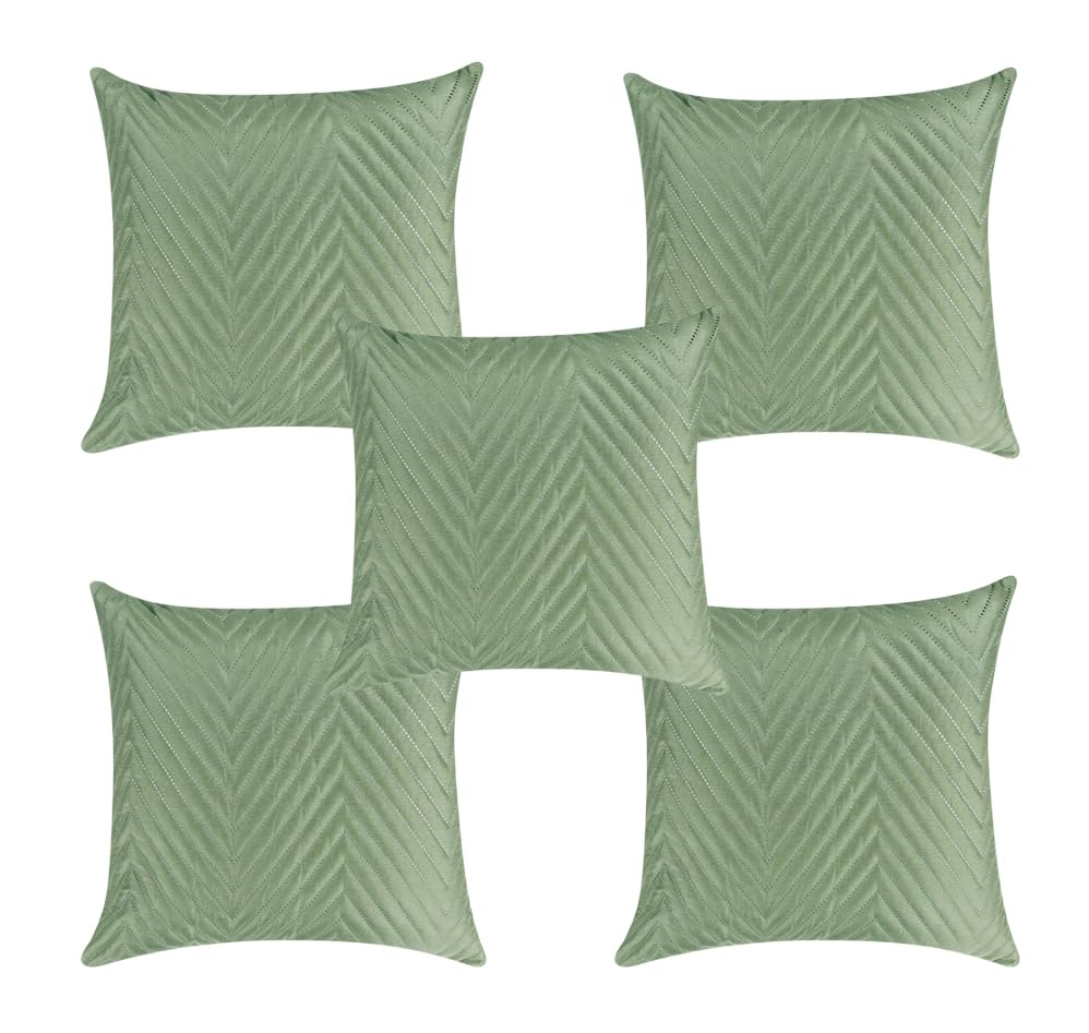 Image of RD TREND UltraSonic Microfiber Cushion Covers, 40 x 40 cm /16 x 16 inches, Set of 5, 250 TC, Back Zipper (Miltry Green)