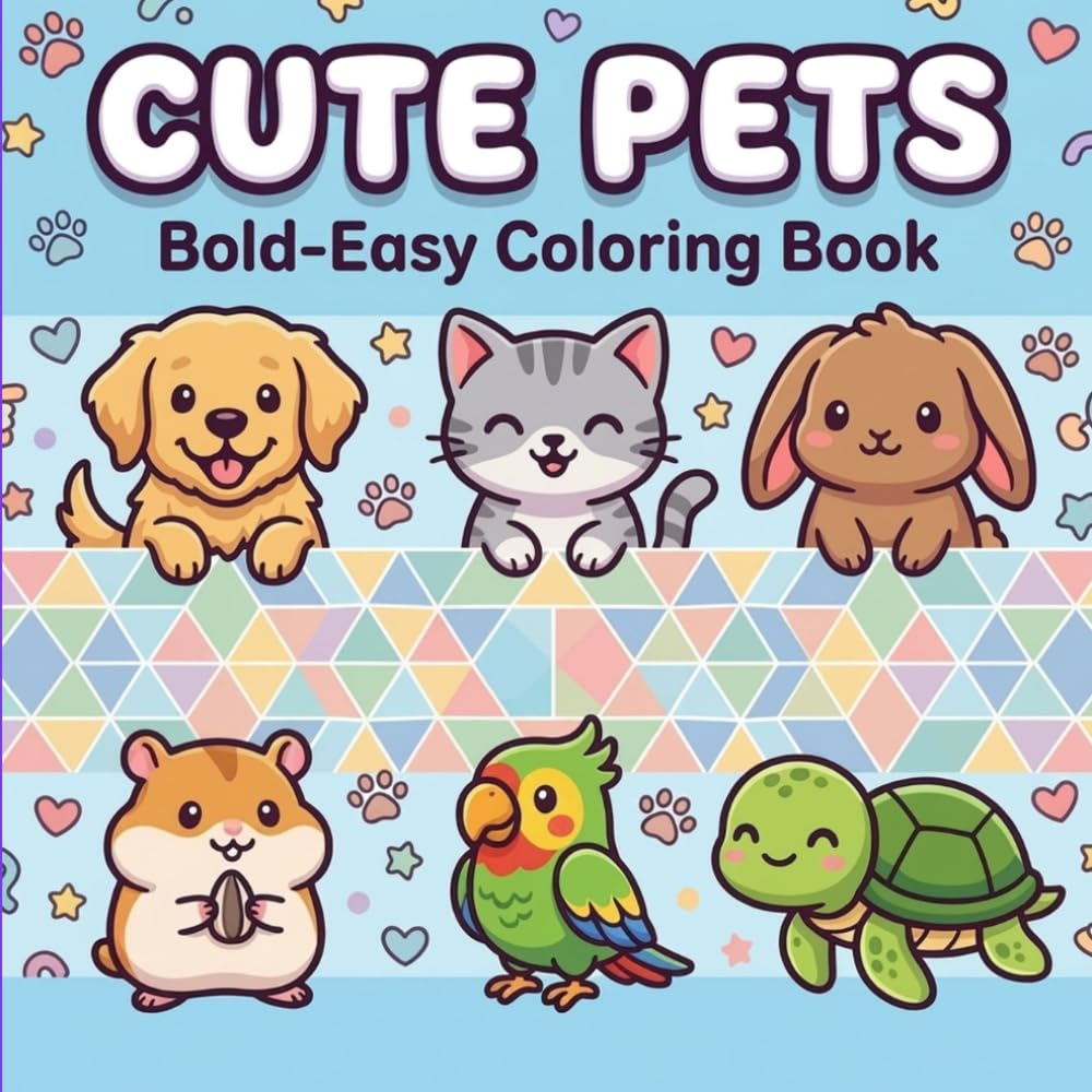 Cute Pets: Bold-Easy Coloring Book for Kids and Adults