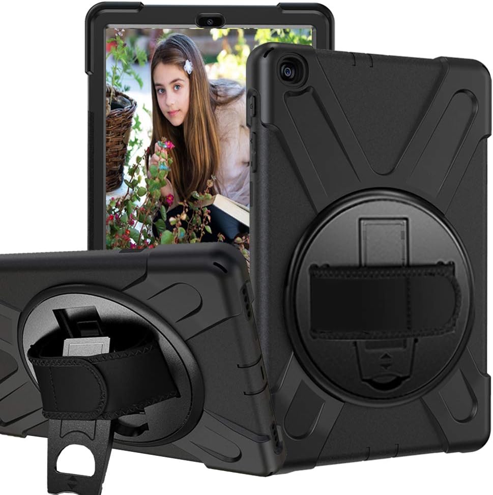 CCMAO Galaxy Tab A 10.1 2019 Case, SM-T510 Case, [Hand Strap] 360 Degree Rotating Kickstand Full-Body Impact Protective Case for Samsung Galaxy Tab A 10.1 2019 Release(SM-T510 /T515) (Black)