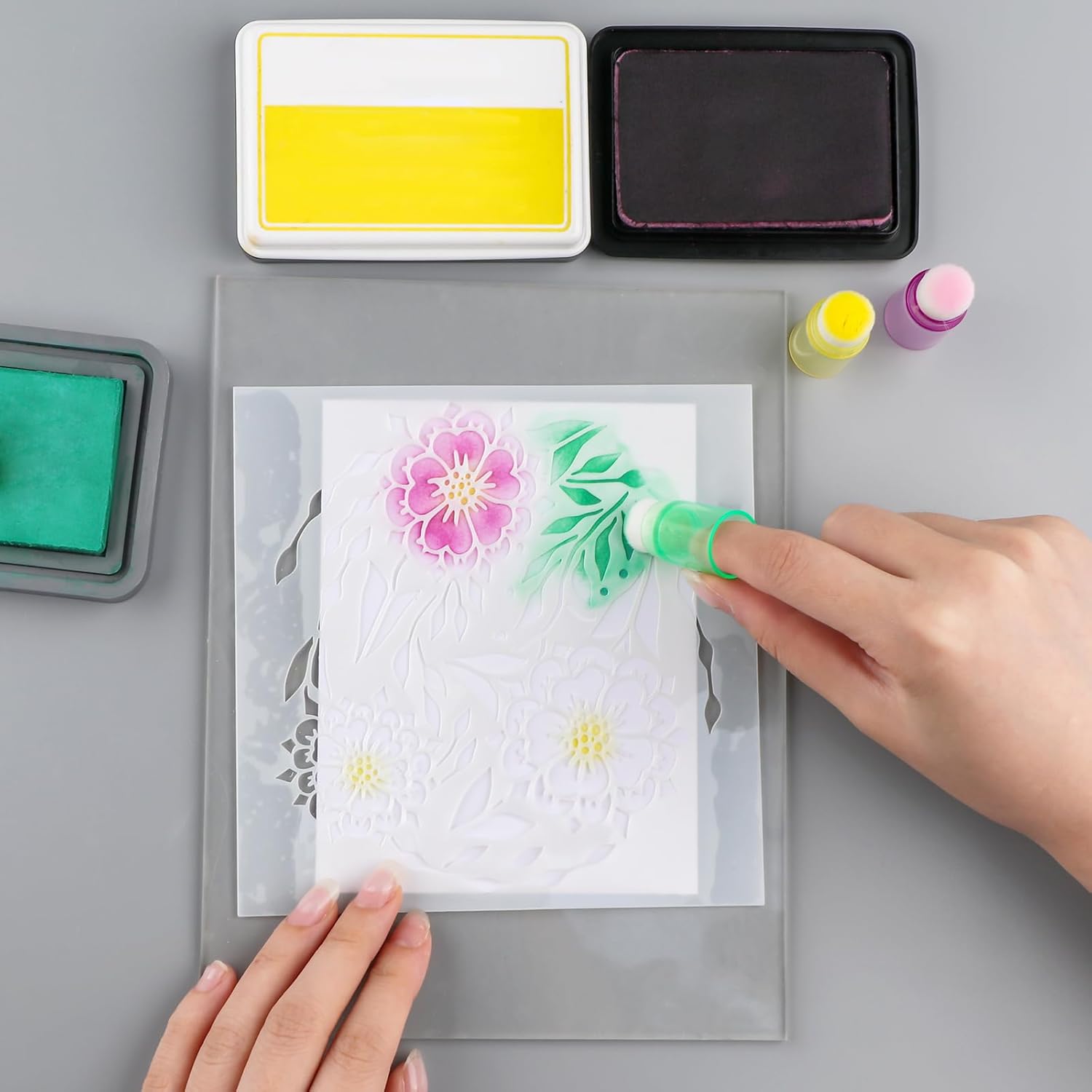 48 Pcs/Set Soft Bristles Finger Daubers with 6 Storage Box Ink Blending Brushes Mini Stackable Blender Brushes Brush Head 0.75'' for Cardmaking Painting Drawing Handles Ink Blender Tool