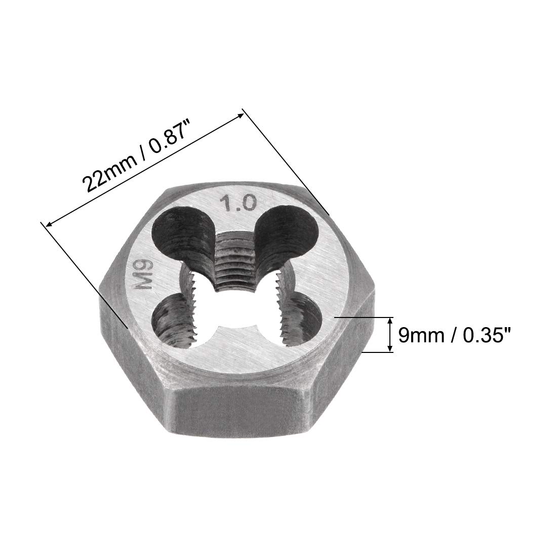 sourcing map Terraja, Terrajas de Roscar Métricas M9 X 1, Terraja Hexagonales, Troquel para Roscar de Acero al Carbono, Grado de Precisión: 6g