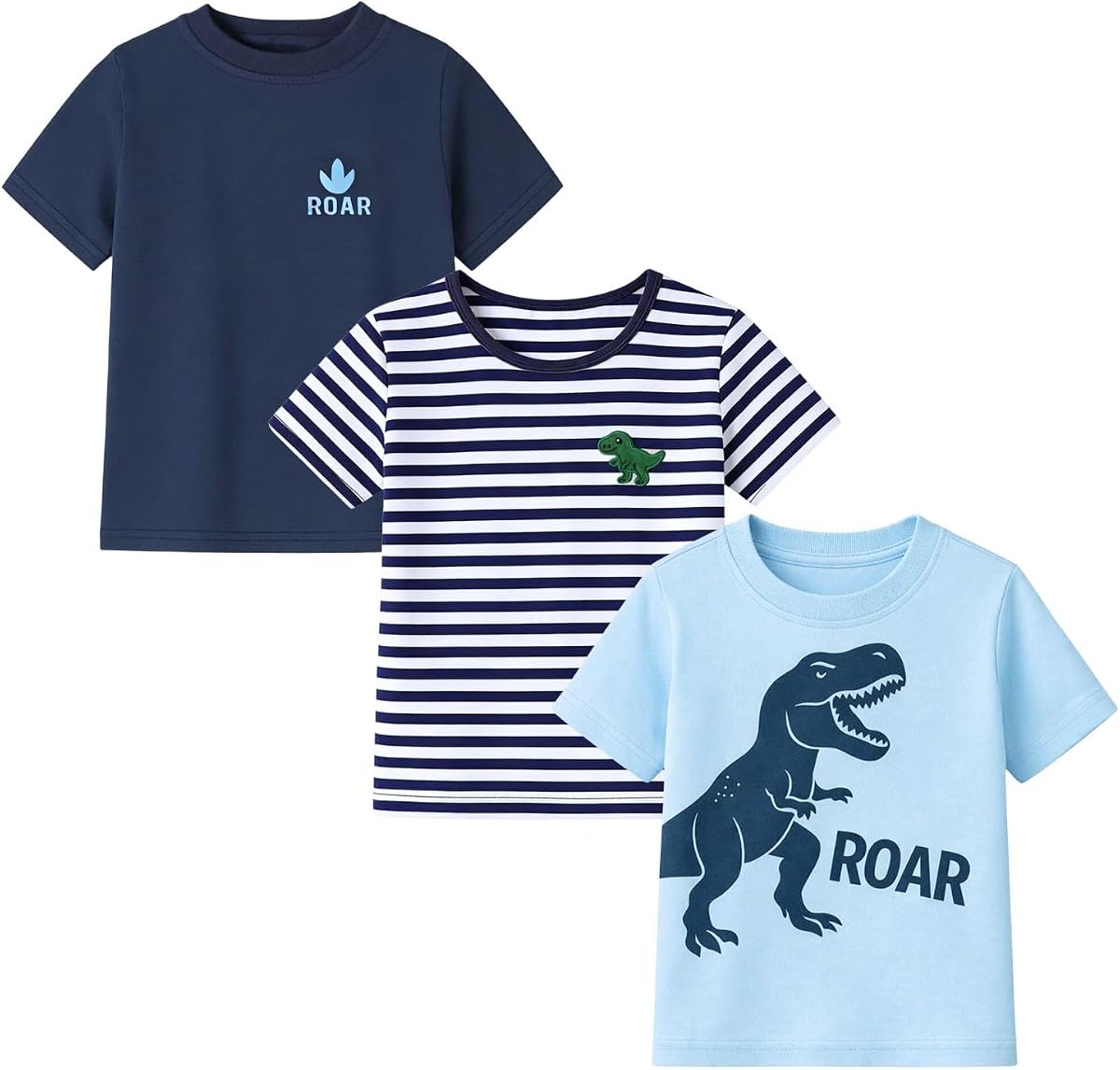 HILEELANG Boys T Shirts 3 Pack Toddler Boys Graphic Tee Shirts Cotton Short Sleeve Crewneck Tops for Little Boys Age 2-7