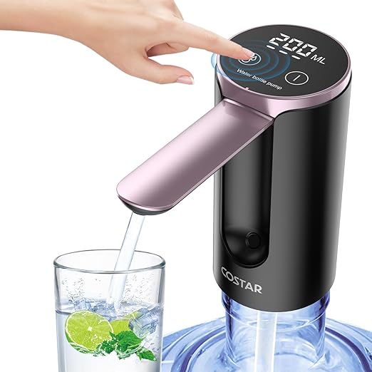 Costar Automatic Water Dispenser for 20 Litre Bottle,Portable Wireless Water Pump with LED Digital Display,Smart Touch,Rechargeable Battery&Foldable Water Bottle Pump for Home/Office/Outdoor(1600mAh)