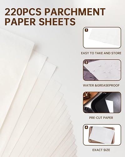 Miniatura 2 de Paquete de 220 hojas de papel pergamino sin blanquear para hornear con 220 hojas de papel pergamino de 9 x 13 pulgadas, papel de pergamino