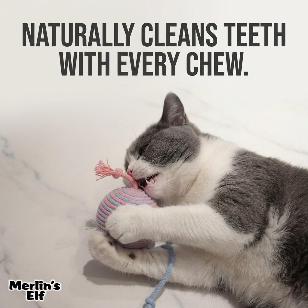 Merlin's Elf Cat Toy Balls for Indoor Cats and Kittens, Natural Sisal, Wool Felt, Rattan and Cotton Balls for Chasing and Interactive Play, 4 Pack