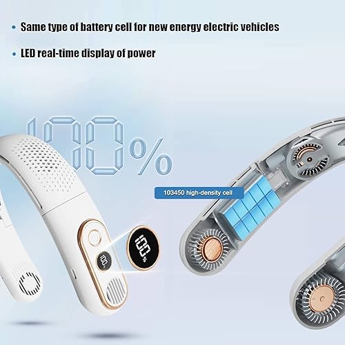 Miniatura 6 de Ventilador de cuello portátil sin aspas, recargable, 5000 mAh, aire acondicionado de cuello de 3 velocidades, ventiladores personales con 4 motores