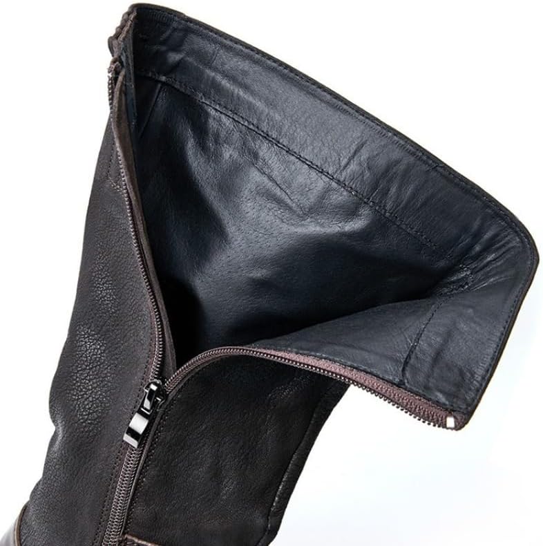 Men's Tall Riding Boots Leather Role Playing Western Cowboy Boots Tall Retro Equestrian Boot Side Zip Motorcycle Combat Boots - Image 4