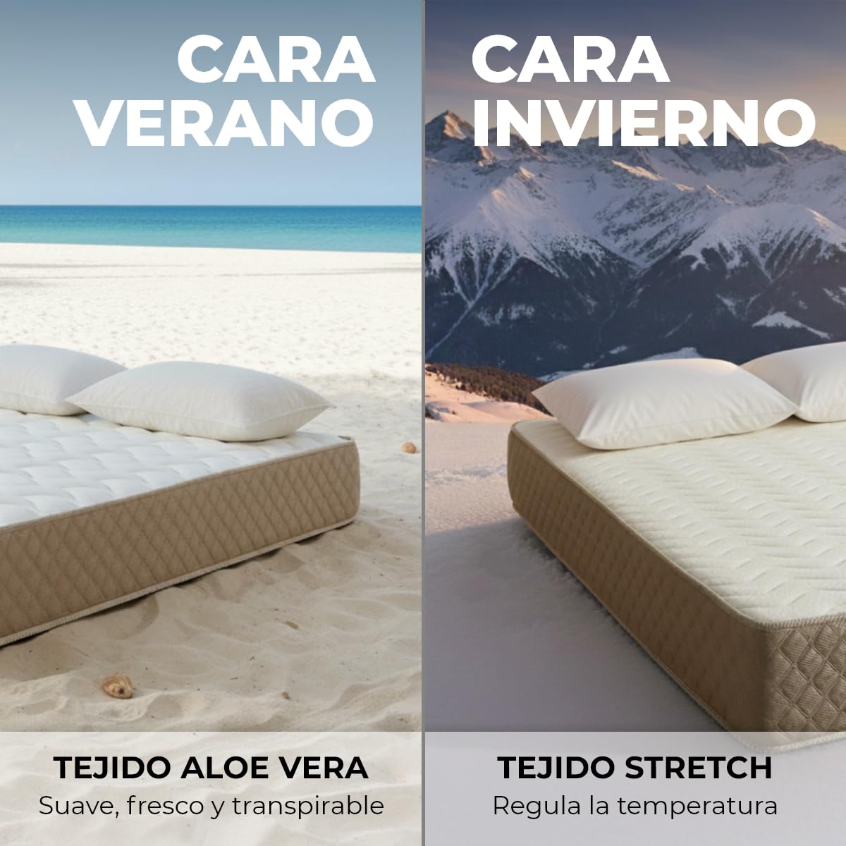 Don Descanso - Colchón 160x200 Viscoelástico Mulhacen DualSense, Altura 26cm. Multicapa con Núcleo GravityFoam, Firmeza Alta, Doble Cara Invierno/Verano, Transpirable. Fabricado en España, Beig - 4