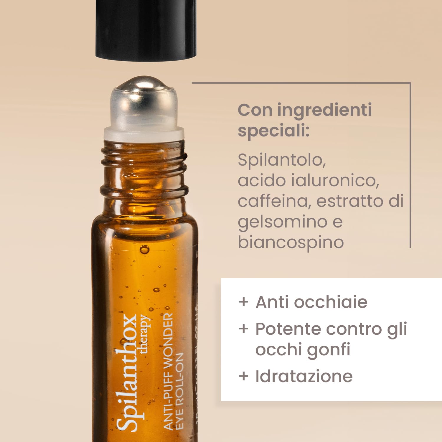 Spilanthox therapy - Anti-Puff Wonder Eye Roll-On - Caffeina e acido ialuronico riducono le occhiaie - Leviga le rughe e le espressioni del viso grazie allo spilantolo - Cosmetici naturali vegani
