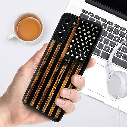 Miniatura 5 de DJSOK Funda compatible con Samsung Galaxy S22 Ultra, funda clásica de grano de madera con bandera de Estados Unidos para Samsung Galaxy S22 Ultra