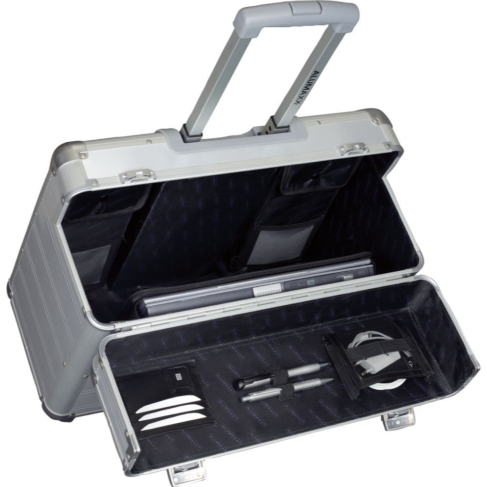 Alumaxx Hochwertiger Business-Trolley aus Aluminium Alu Silber Matt, Piloten Hartschalen Koffer mit Laptopfach + sicheres Schloss-System mit Zweifachverschließung und Öffnungsautomatik