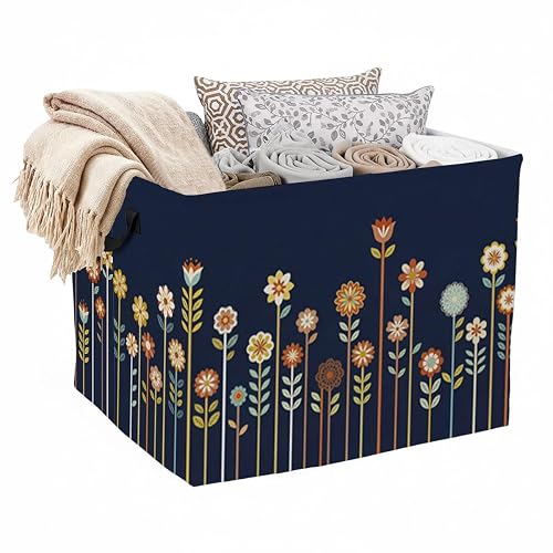 Floral Laundry Hamper, 56L Large Foldable Laundry Basket with Handles,