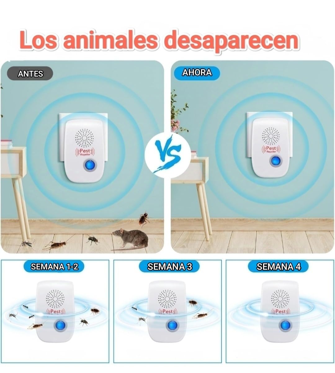 Mejorado!! Repelente Ultrasónico de Plagas 6 Pack Electrónico Control de Plagas Repelente Ultrasónico para Interior/Exterior Mosquitos Moscas Hormigas Ratones Cucarachas Arañas Roedores