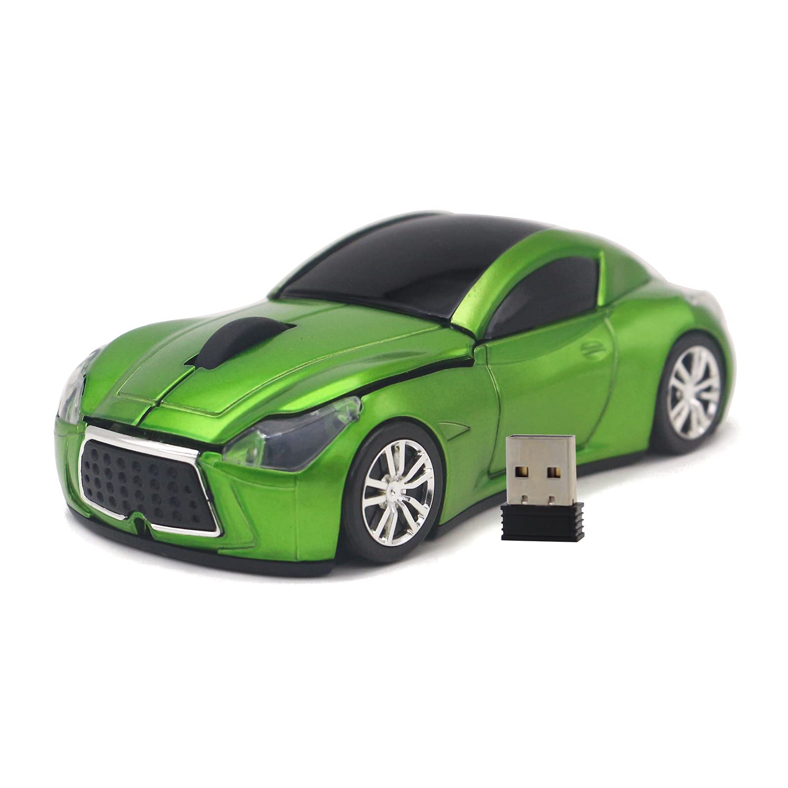 DAY DAY HAPPY Sportwagen Maus Computer drahtlose Maus 2,4 GHz optische Mäuse mit LED-Licht für PC Laptop (Green)