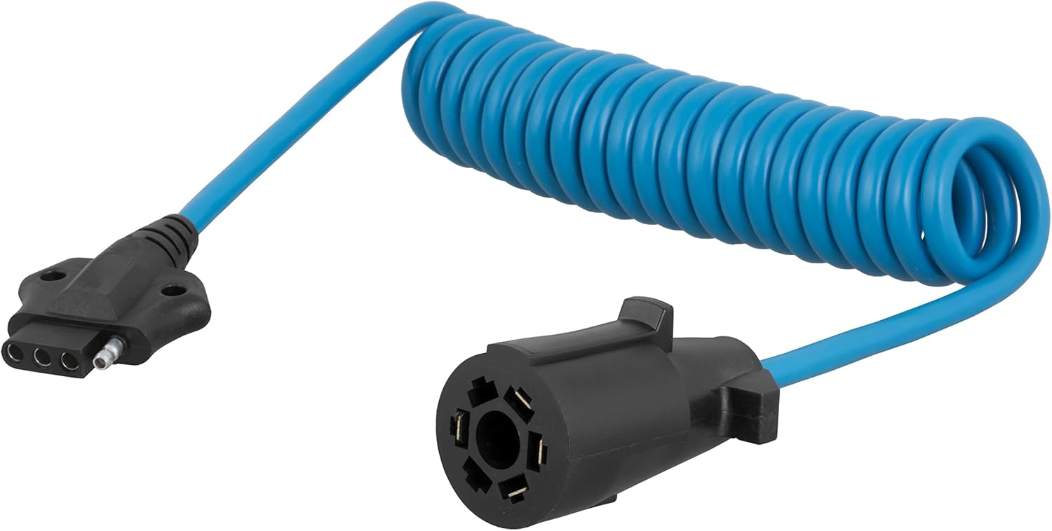 CURT 57280 8-Foot 7-Way RV Blade Vehicle-Side to 4-Way Flat Trailer Wiring Adapter Extension Harness
