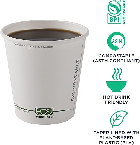Miniatura 4 de Eco-Products GreenStripe - Taza de café caliente desechable, ecológica, compostable, con forro de ácido poliláctico para llevar, 10 onzas líquidas,