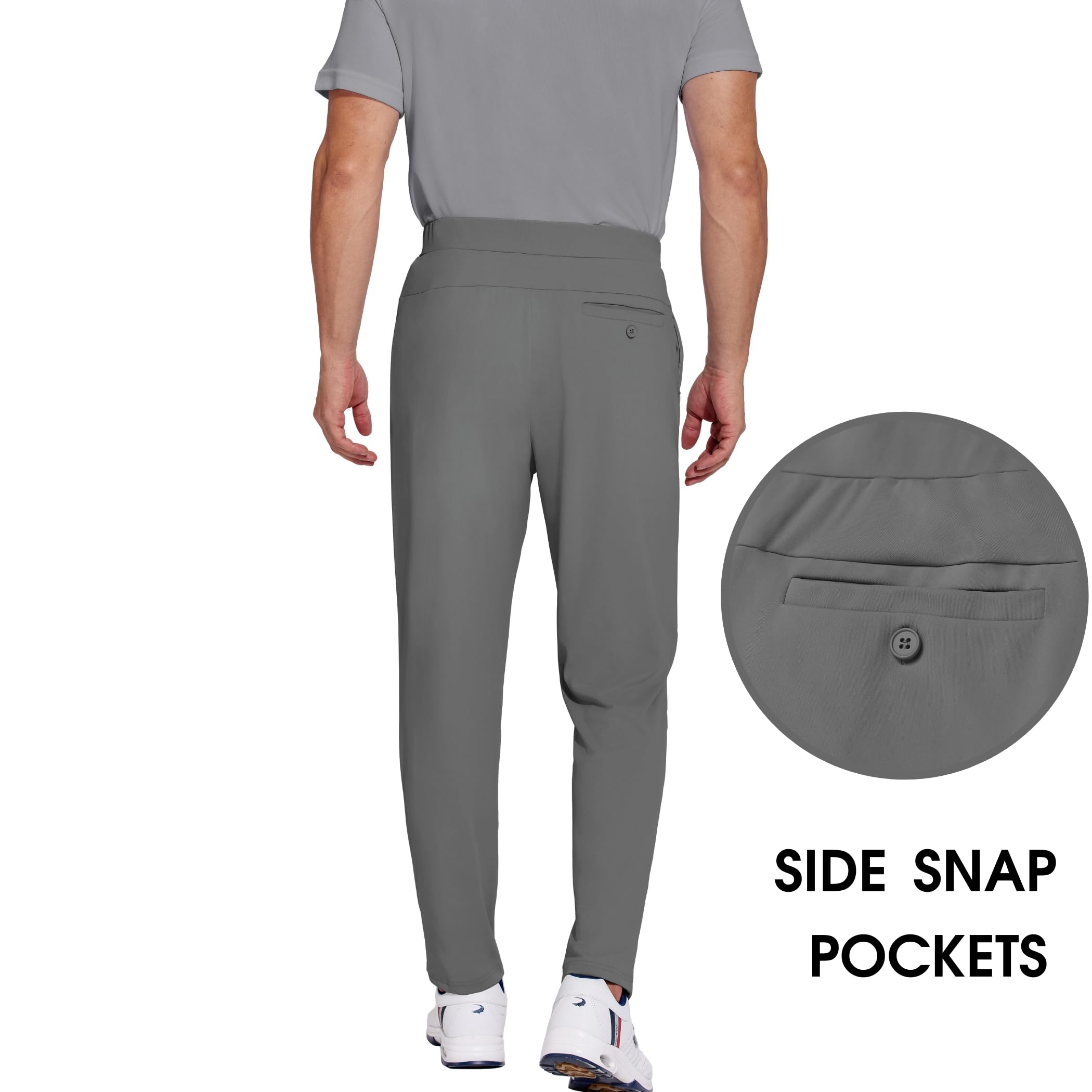 PINSPARK Men's Sweat Elastic Waist Golf Pants Stretch Relaxed Fit Pull on No Belt Loops Casual Dress Pants with Pockets Dark Grey
