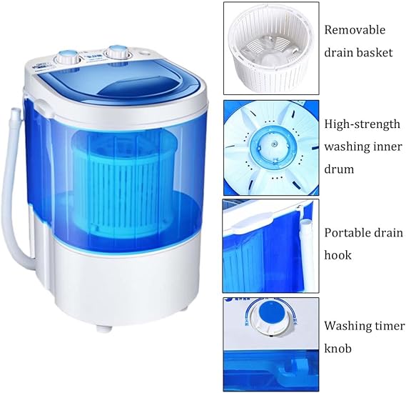 Home Washing Machine Semi-Automatic Mini Washing Machine Portable Clothes Washer Washing Capacity 2kg/4.4lb Save Space
