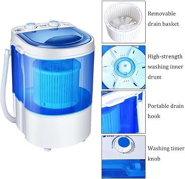 Home Washing Machine Semi-Automatic Mini Washing Machine Portable Clothes Washer Washing Capacity 2kg/4.4lb Save Space
