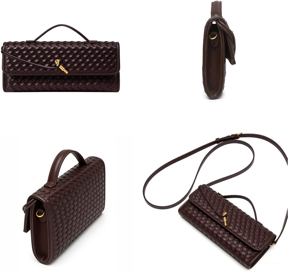 JYG Woven Handbag for Women Fashion Evening Shoulder Bag PU Leather Handmade Clutch Purse Casual Crossbody Bags 2024